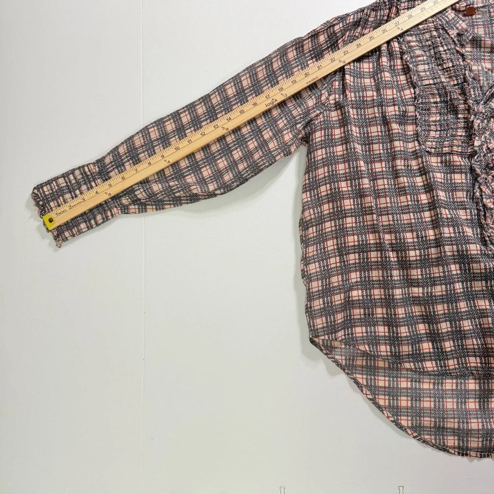 Free People FP One Plaid Ruffle‎ Smocked Tunic Blouse NWT S Small